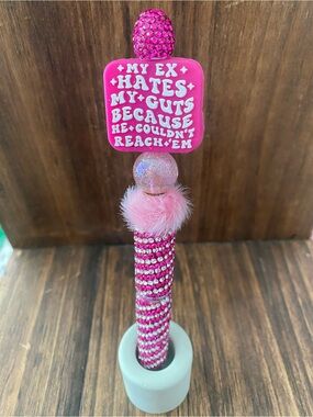 New Pink Rhinestone Statement Pen - "My Ex Hates My Guts" Topper